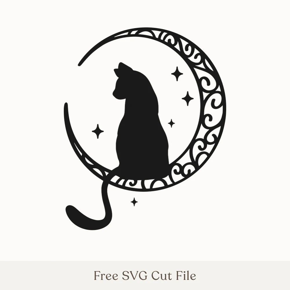 Cat Sitting on a Crescent Moon