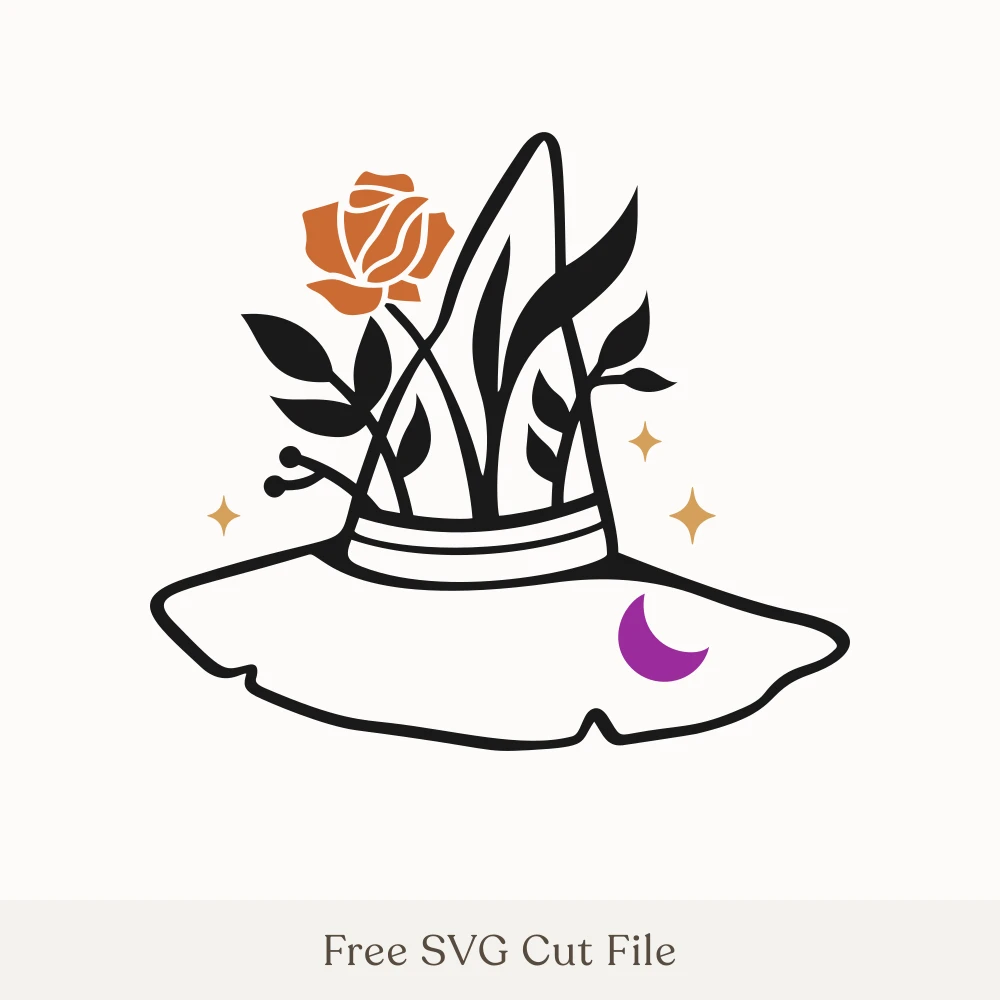 Floral Witch Hat With Rose and Moon