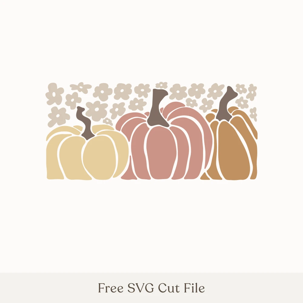 Boho Pumpkin Trio With Retro Flowers