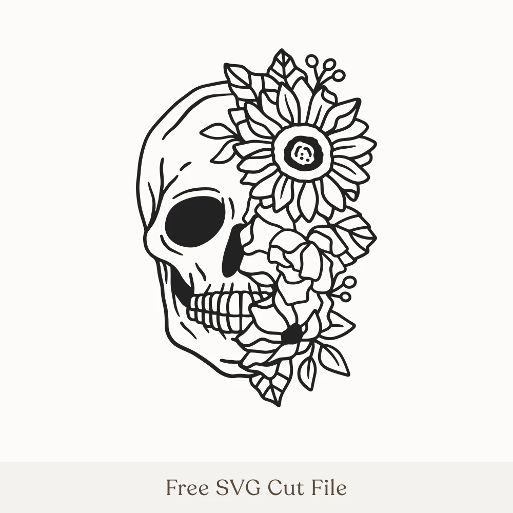Floral Skull With Sunflower and Roses