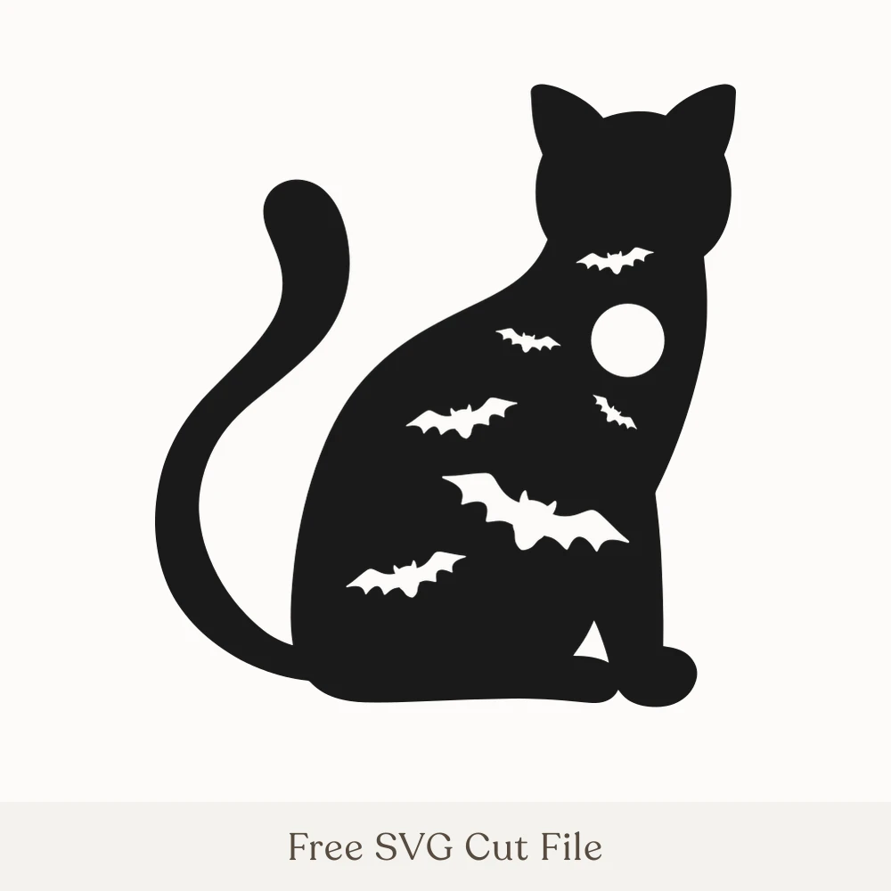 Halloween Black Cat With Bats and Moon