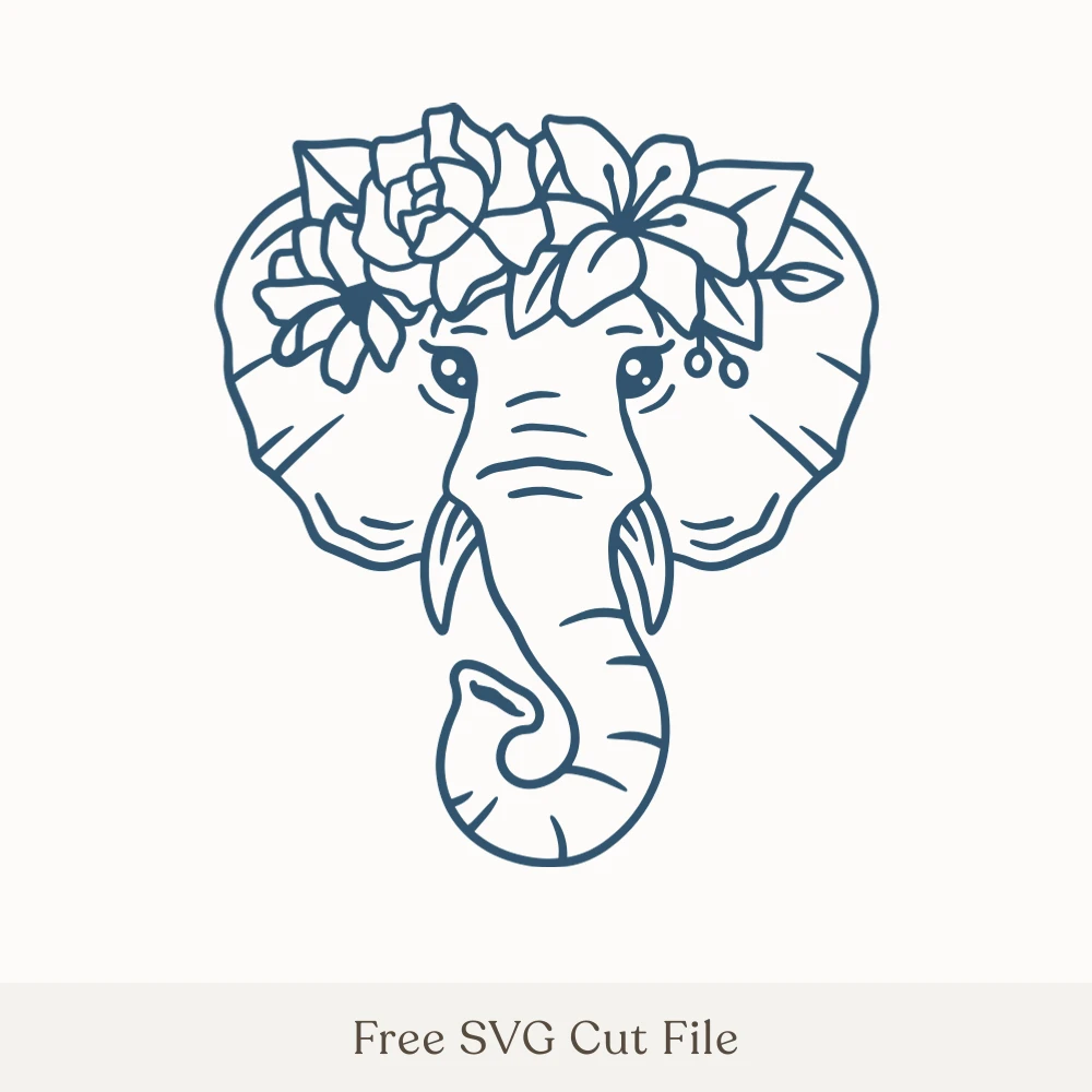 Elephant Face With Flower Crown