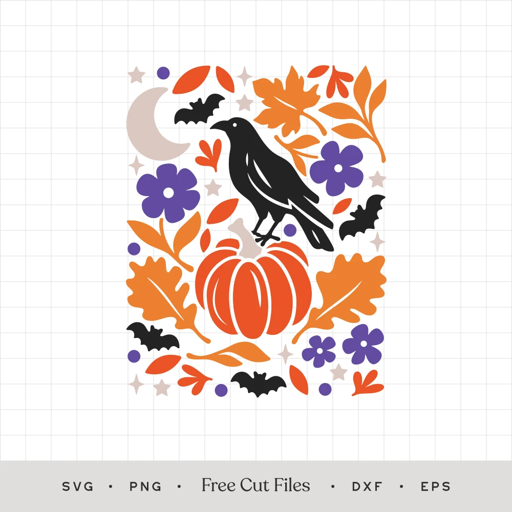Retro Halloween Raven and Pumpkin