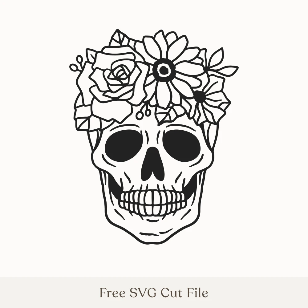 Floral Skull With Rose and Daisy Crown
