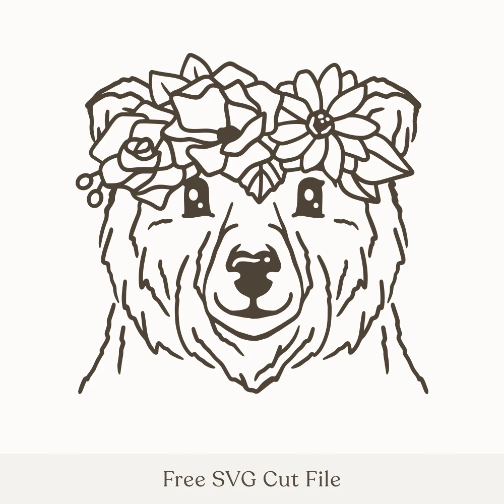 Bear Face With Flower Crown
