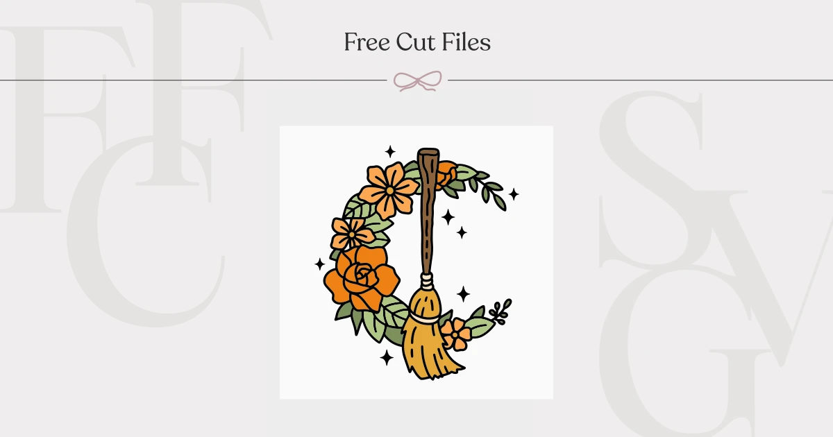Floral Moon and Witch Broom SVG, Free File | FreeCutFiles