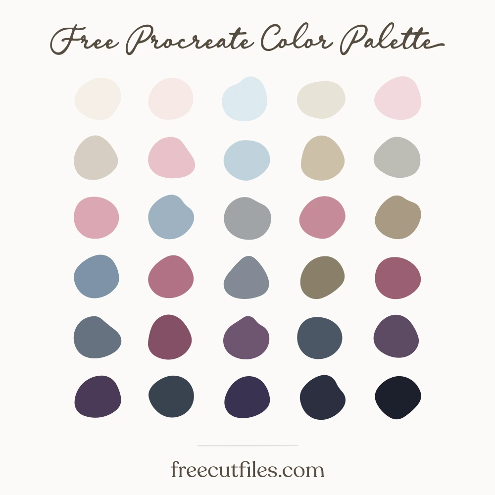 February Plum and Frost color palette, 30 colors